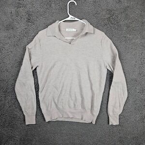 Collars & Co Mens Beige Australian Merino Wool Long Sleeve Polo Sweater Large
